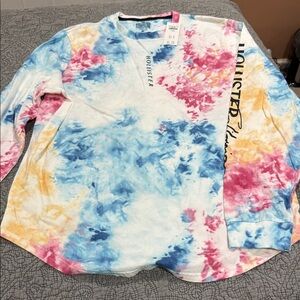 Hollister Blue and Pink Tie-Dye Shirt